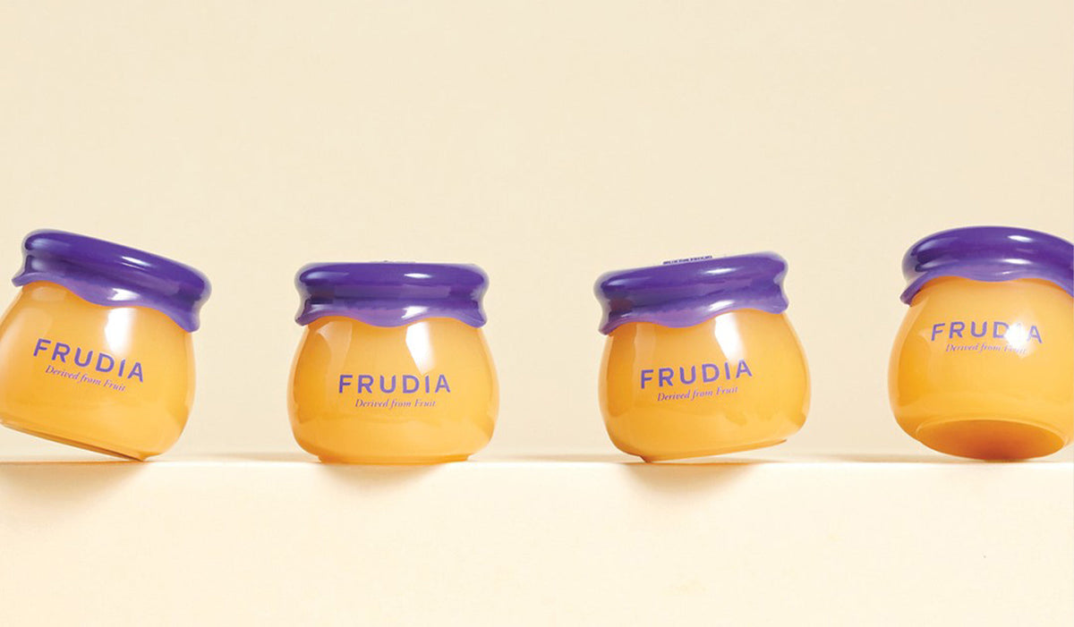 FRUDIA skincare products showcasing natural ingredients, linked to the article Exploring FRUDIA: The Korean Beauty Brand Infusing Skincare with Nature’s Bounty.
