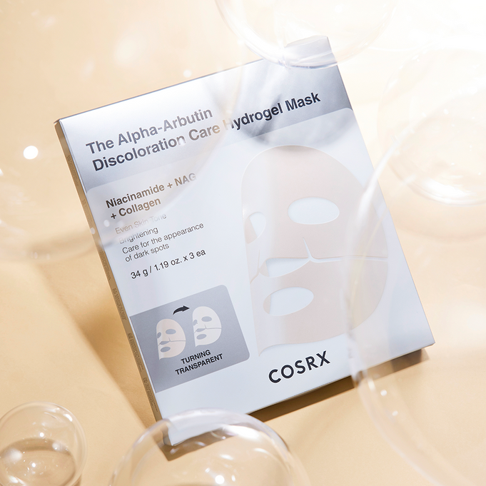 COSRX Alpha-Arbutin Discoloration Care Hydrogel Mask box, available at Ma Petite Corée.