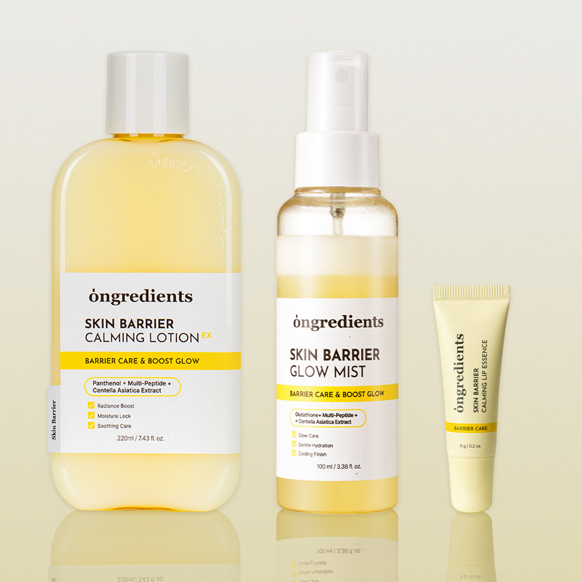 ONGREDIENTS Calming Lotion EX, Glow Mist & Calming Lip Essence Trio Set - Korean skincare set