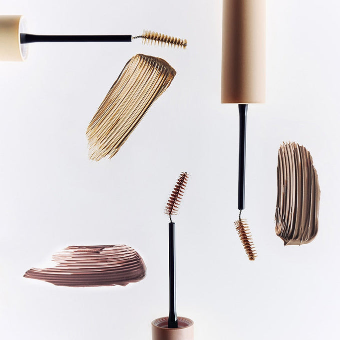 HEART PERCENT Dot On Mood Fake Up Brow Cara product displaying brow brushes and strokes in varied shades.