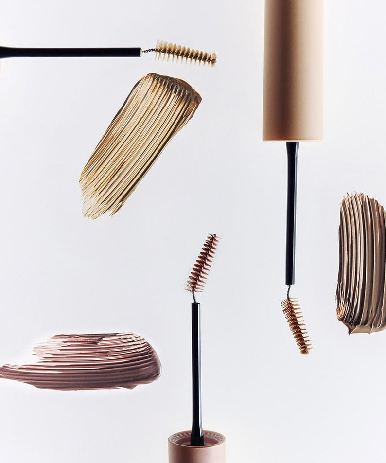 HEART PERCENT Dot On Mood Fake Up Brow Cara product displaying brow brushes and strokes in varied shades.