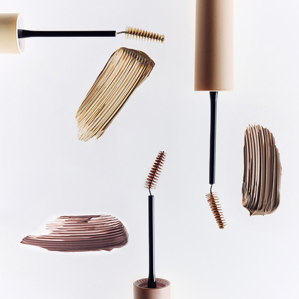 HEART PERCENT Dot On Mood Fake Up Brow Cara product displaying brow brushes and strokes in varied shades.