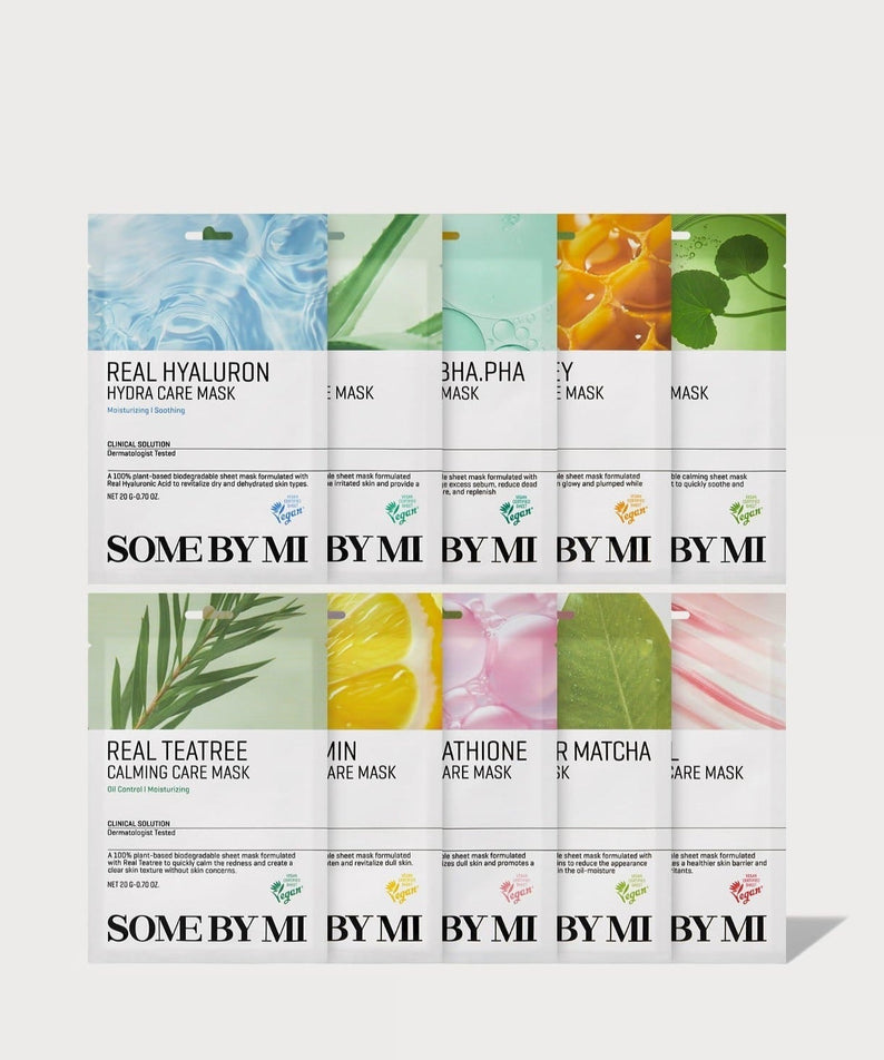 SOME BY MI Real Sheetmask featuring a variety of skincare masks for hydration and calming effects.