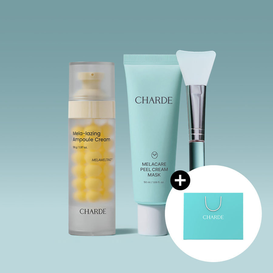 CHARDE Mela-lazing Ampoule Cream & Melacare Peel Cream Mask & Brush Set