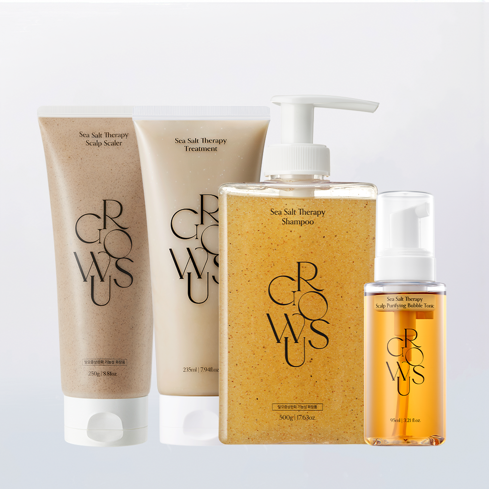 GROWUS Sea Salt Therapy Shampoo, Scalp Scaler, Treatment & Bubble Tonic Set - Korean hair care set
