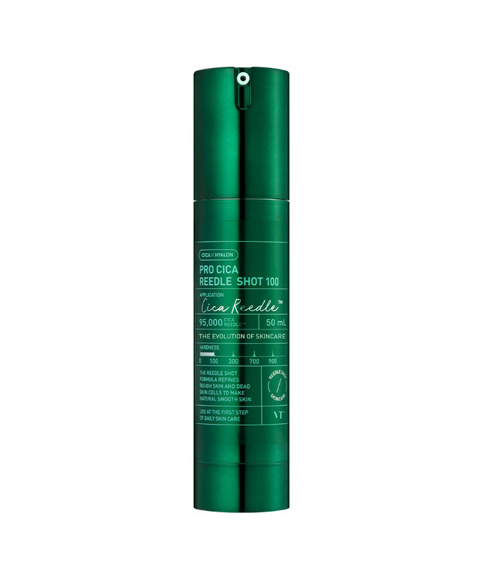 VT COSMETICS Pro Cica Reedle ShotÂ® skincare product in a green bottle
