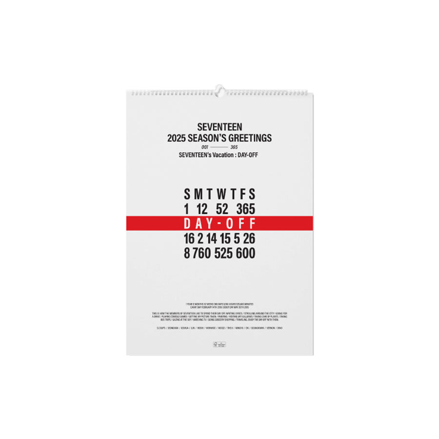SEVENTEEN 2025 Wall Calendar — Day-off