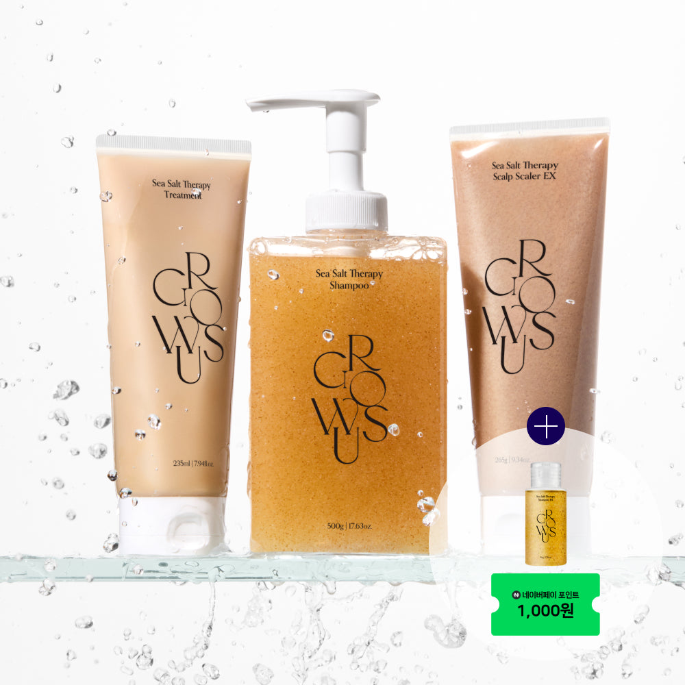 GROWUS Sea Salt Therapy Shampoo, Scalp Scaler & Treatment Set - Korean hair care set