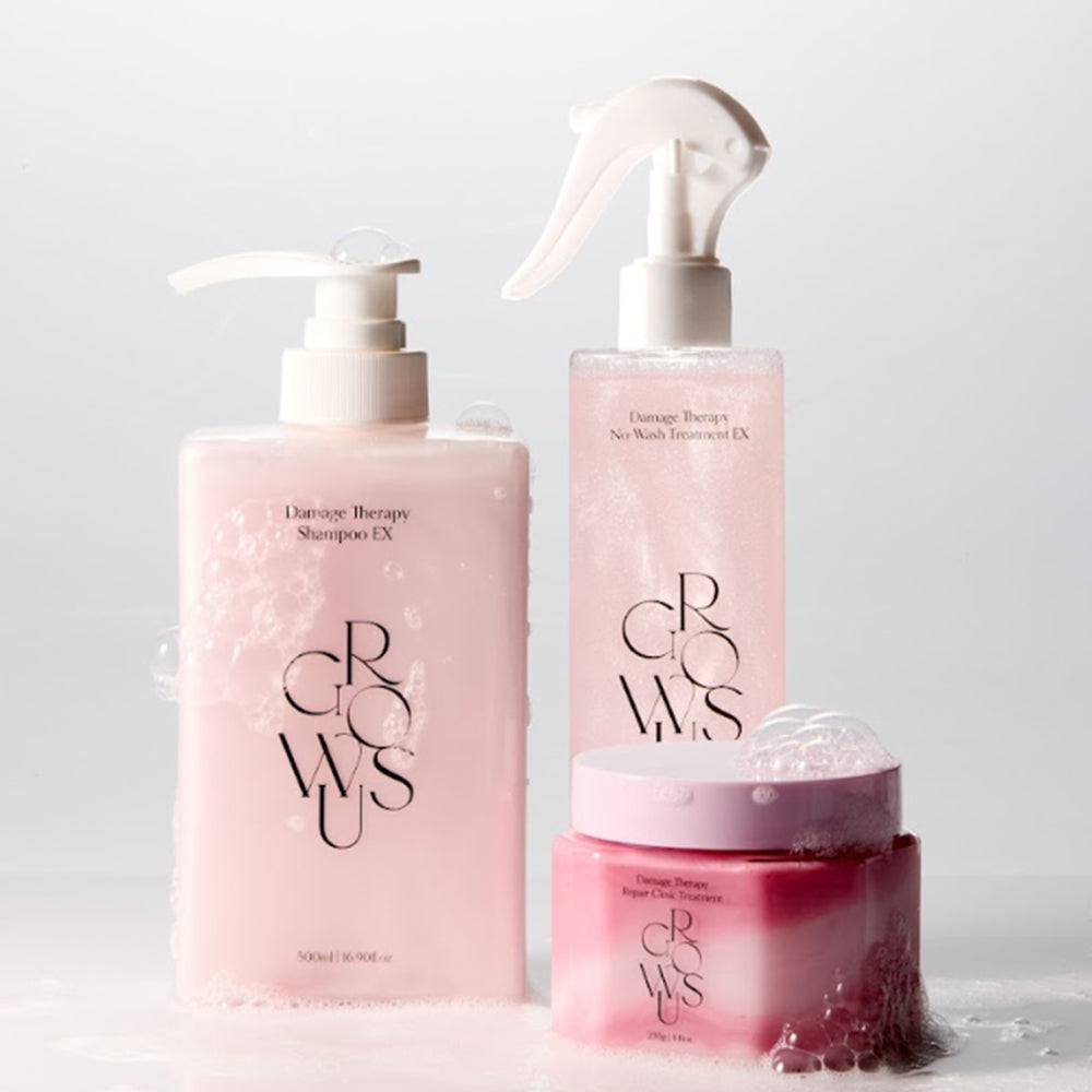 GROWUS Damage Therapy Shampoo EX, Repair Clinic Hair Pack & No-Wash Treatment EX Set - Korean hair care set