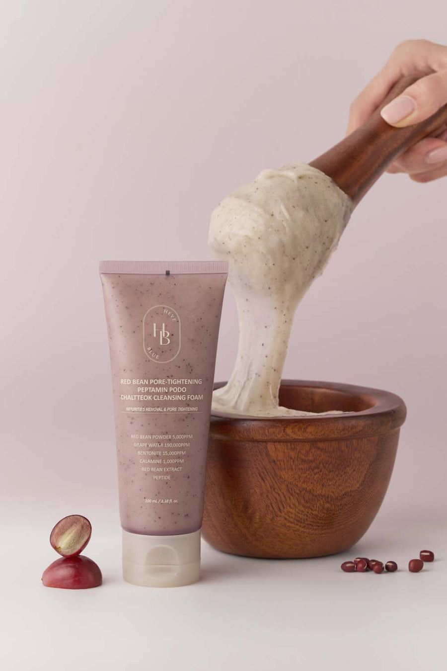 HEVEBLUE Red Bean Peptamine Grape Peel-Clay Cleansing Foam