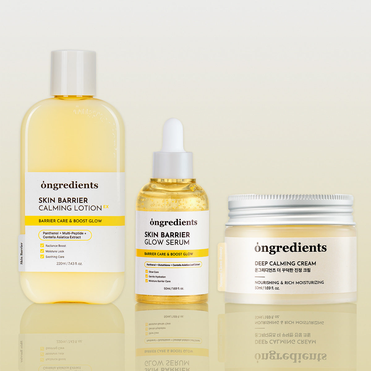 ONGREDIENTS Calming Lotion EX, Glow Serum & Deep Calming Cream Trio Set - Korean skincare set