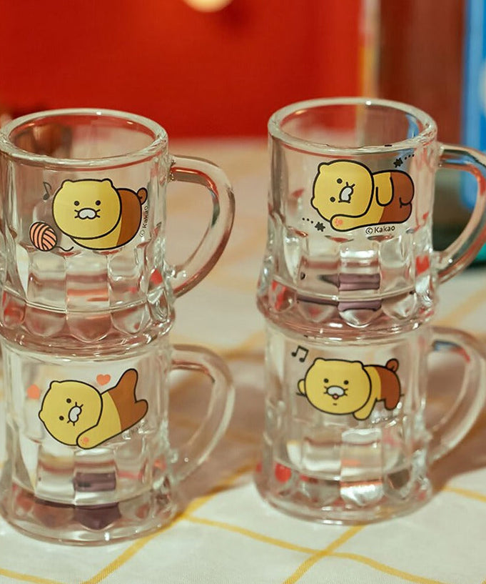 Set of four KAKAO FRIENDS Choonsik Mini Soju Cup featuring cute character designs, perfect for soju and collectible display.