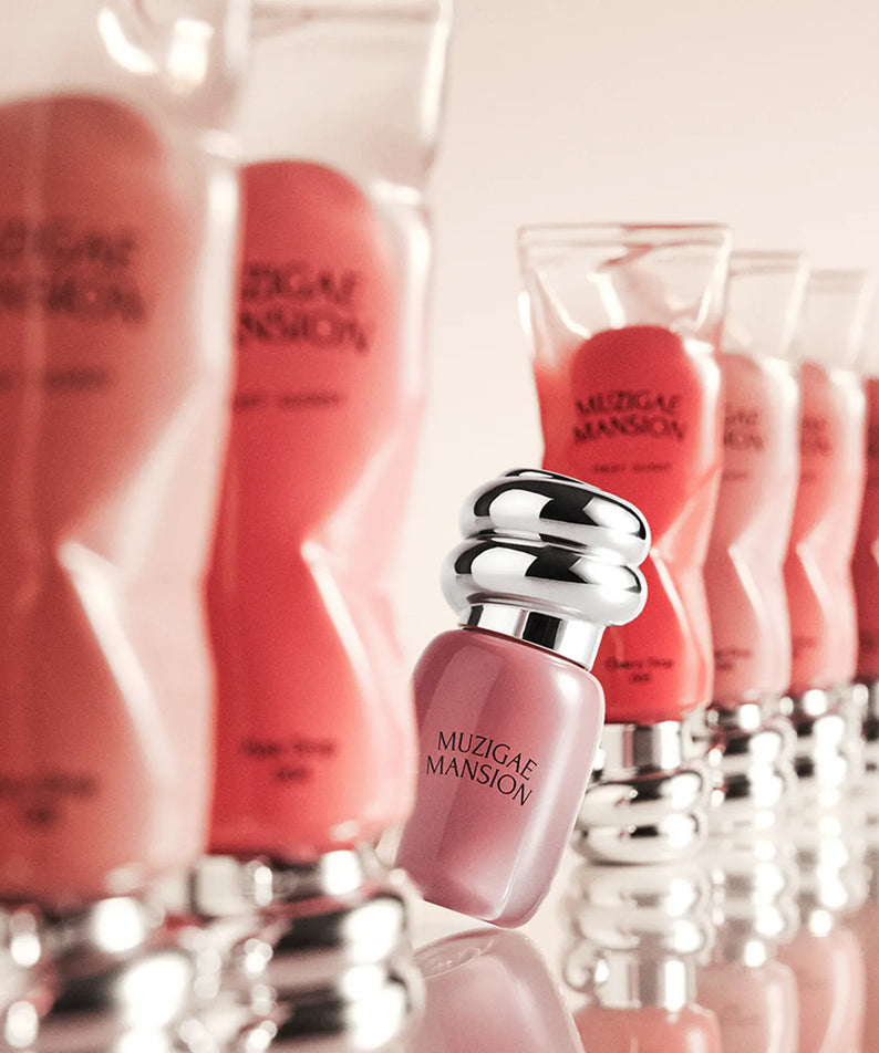 MUZIGAE MANSION Rainbow Mansion Object Glossy Mini 1.8g with vibrant colors and glossy finish displayed in a row on reflective surface