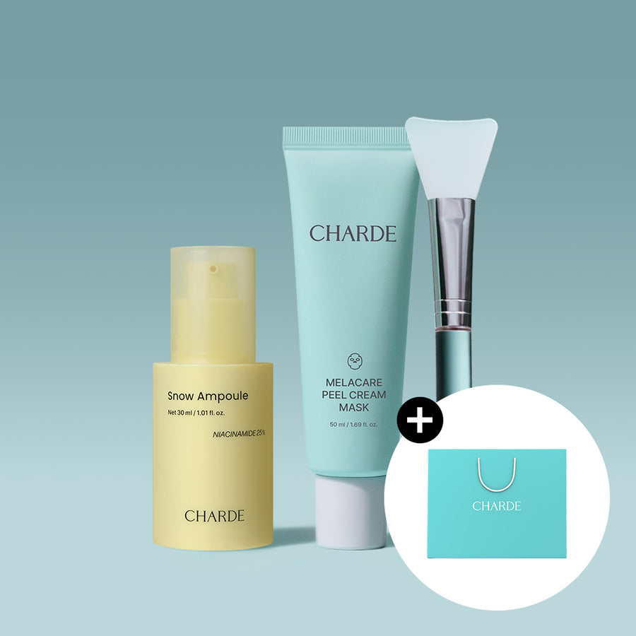 CHARDE Snow Ampoule & Melacare Peel Cream Mask & Brush Set