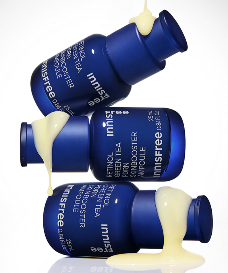 INNISFREE Retinol Green Tea PDRN Skinbooster Ampoul 25ml bottles with cream