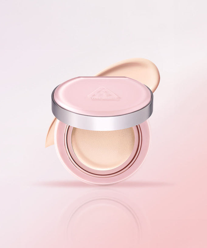 3CE Fitting Mesh Cushion SPF40, PA+++ 11g + Refill 11g shown with open lid showcasing the cushion texture.