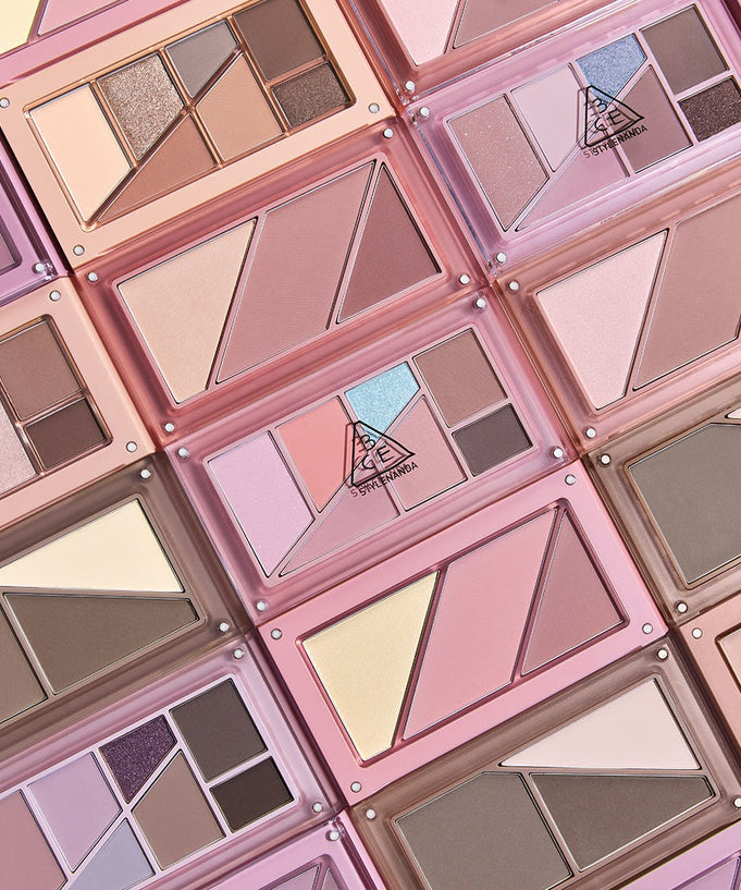 Display of 3CE Layer It All Contour Palette 9.5g showcasing various shades and palette designs.