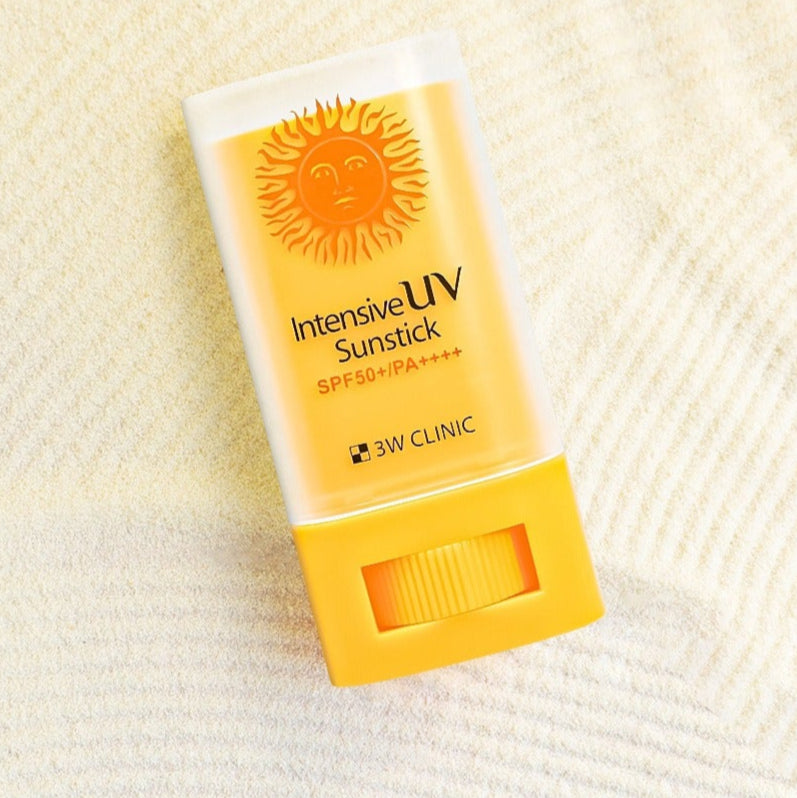 3W CLINIC Intensive UV Sun Sticks 20g on a textured surface
