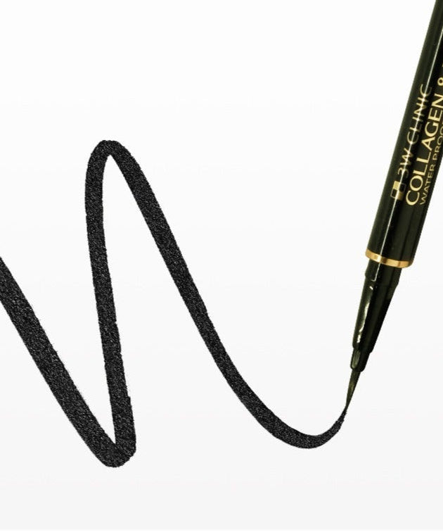3W CLINIC Collagen & Luxury Gold Waterproof Liner 0.8g showing smooth application line on white background
