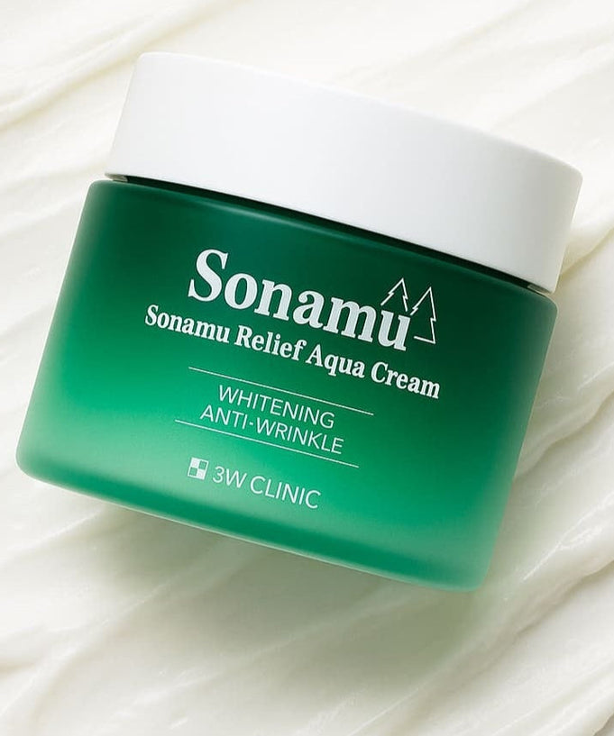 3W CLINIC Pine Relief Aqua Cream 110g in green jar for skin care