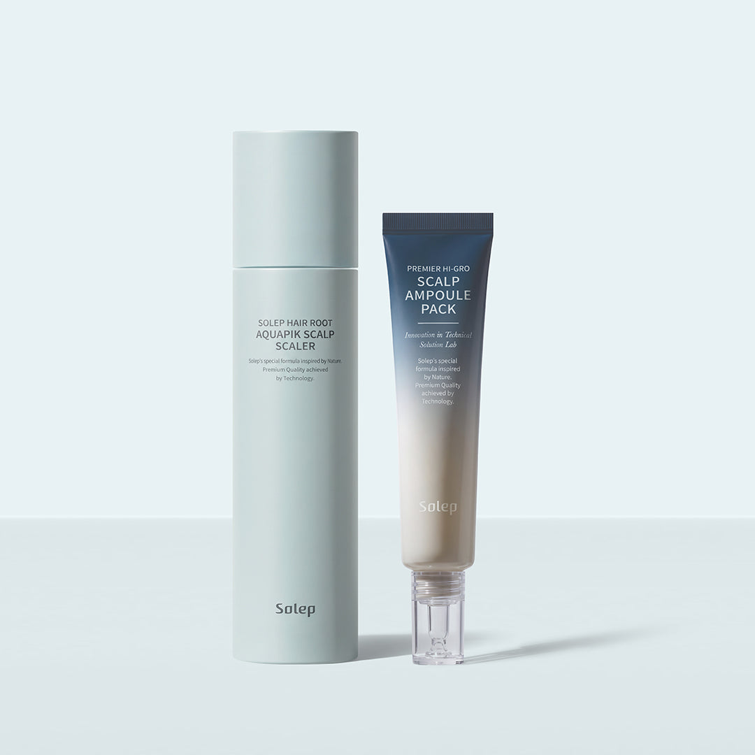 SOLEP Hair Root Aquapik Scalp Scaler & Premier Hi-Gro Scalp Ampoule Pack Set - Korean hair care set