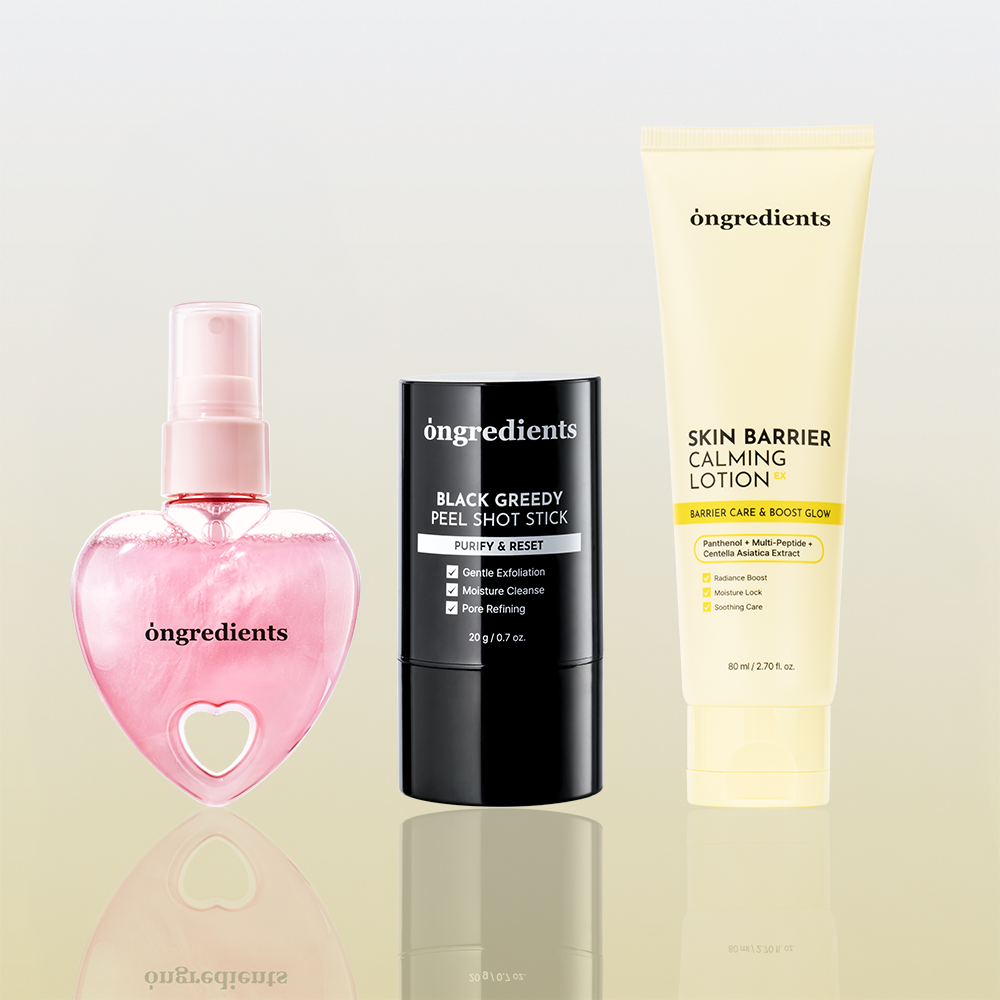 ONGREDIENTS Very Berry TXA Toning Mist, Black Greedy Peel Shot Stick & Calming Lotion EX Trio Set - Korean skincare set