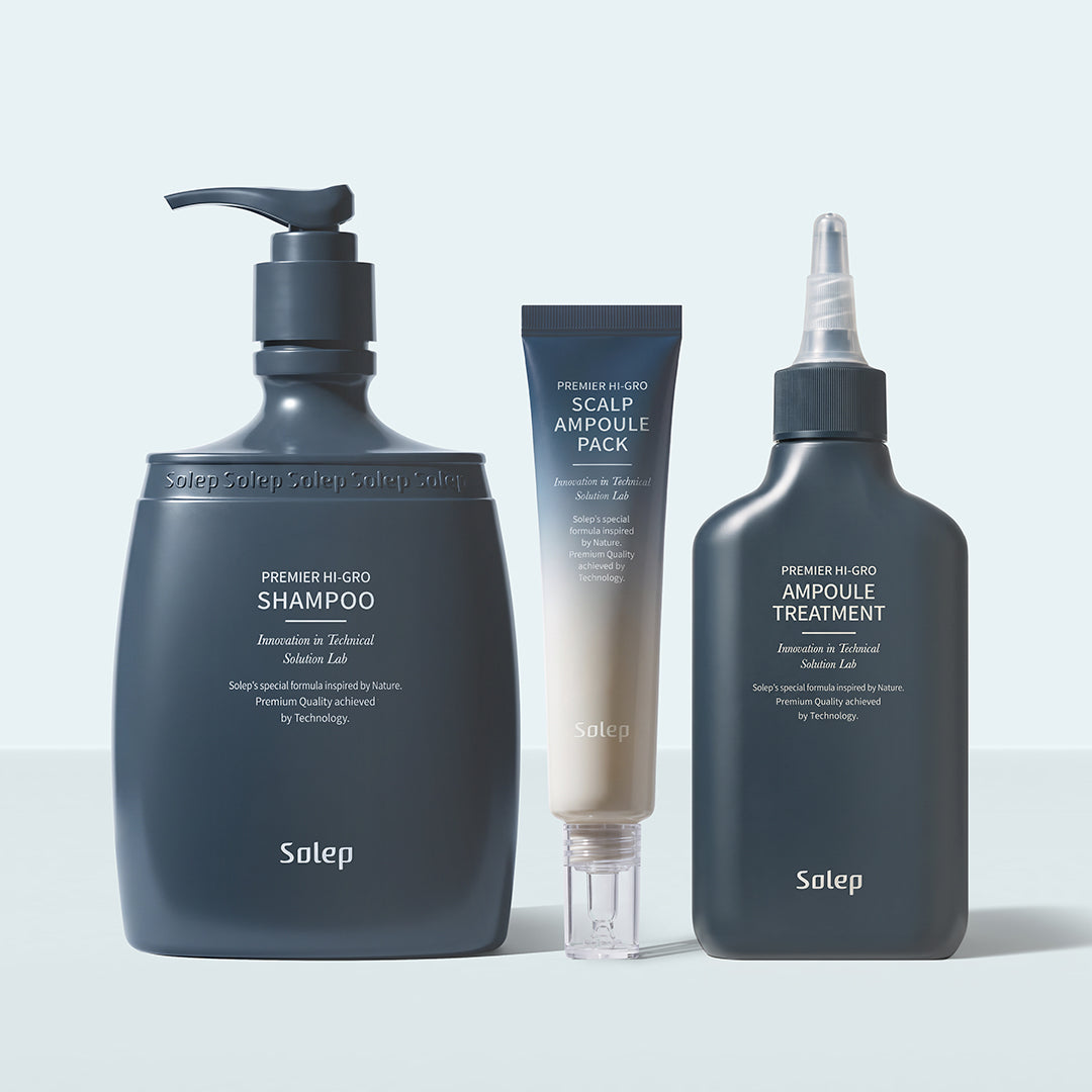 SOLEP Premier Hi-Gro Shampoo, Scalp Ampoule Pack & Ampoule Treatment 3-Piece Set - Korean hair care set