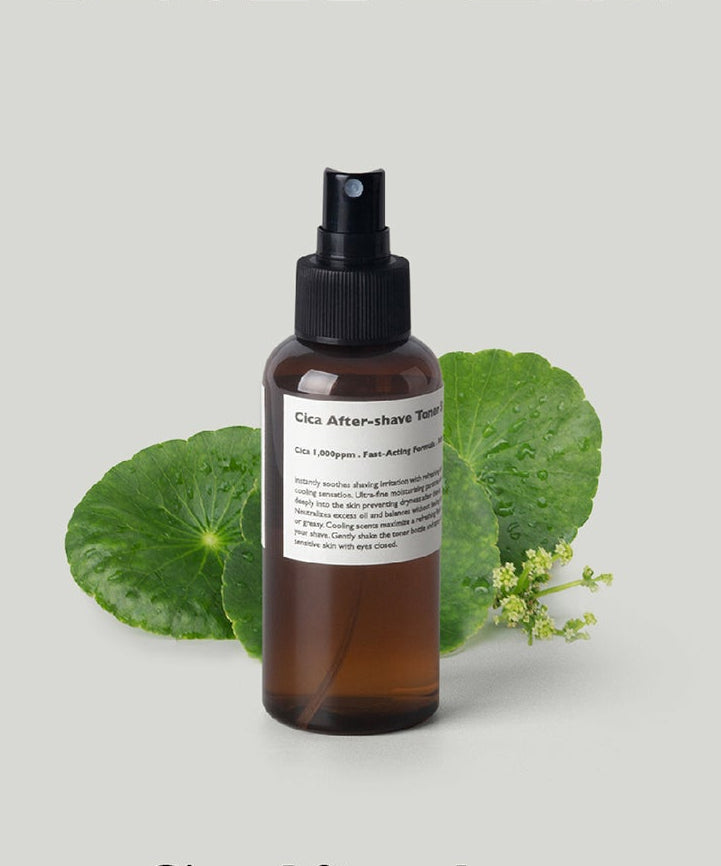 LAZY SOCIETY Cica Aftershave Toner Spray 120ml by Gentleman Korea — Korean men’s cica aftershave spray in brown bottle with centella leaves