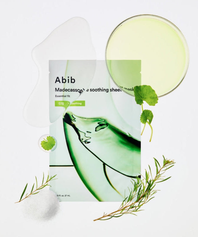 ABIB Madecassoside Soothing Sheet Essential Fit product image with green and natural elements