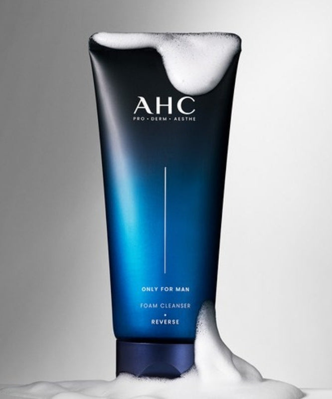 AHC Only For Men Foam Cleanser 140ml - Gentleman Korea product image of blue tube with foam for men's skincare