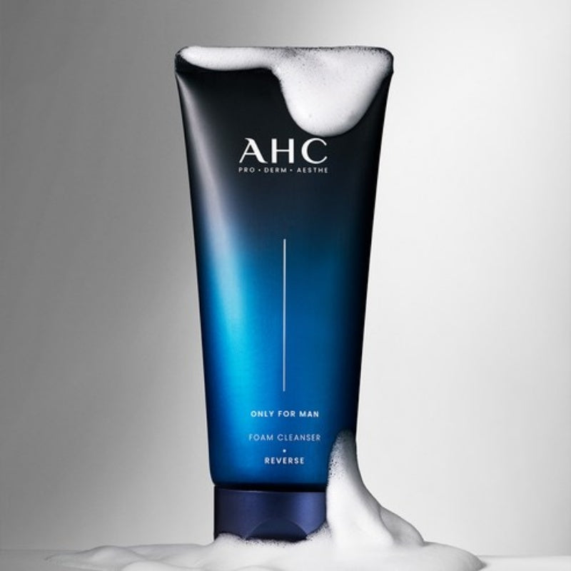 AHC Only For Men Foam Cleanser 140ml - Gentleman Korea product image of blue tube with foam for men's skincare