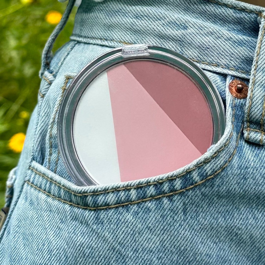 ALL MY THING Aurora Blusher in pocket in nature, showcasing compact and portable makeup style.
