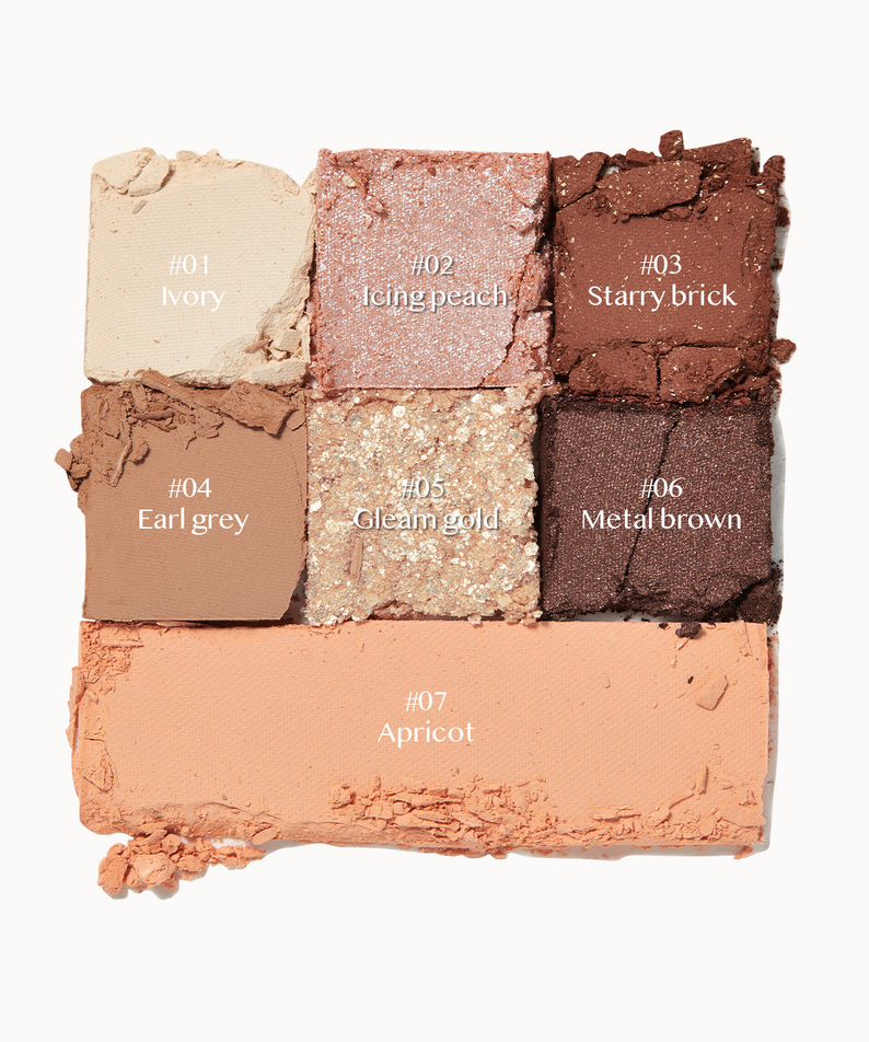ALL MY THING I'm Your Palette showcasing shades: Ivory, Icing peach, Starry brick, Earl grey, Gleam gold, Metal brown, Apricot.