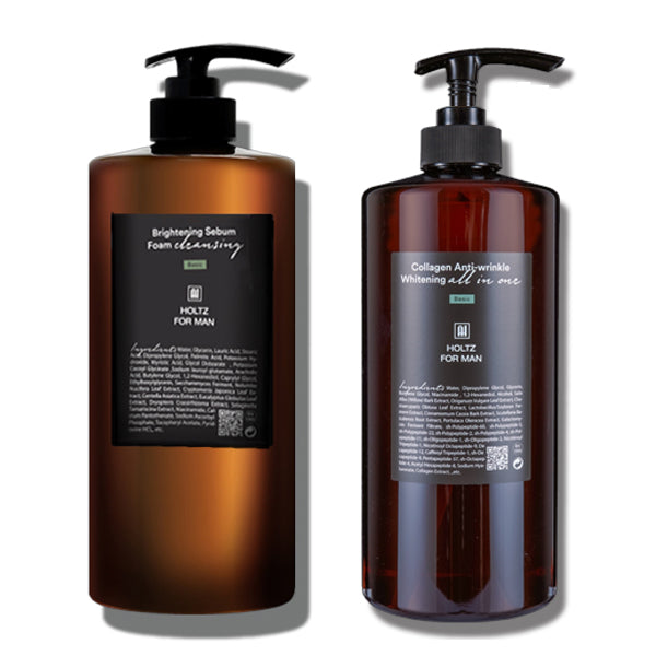 ANNA HOLTZ For Men Cleansing Foam All-in-One 2 Pieces Set — Gentleman Korea product image of two brown pump bottles for men’s skincare