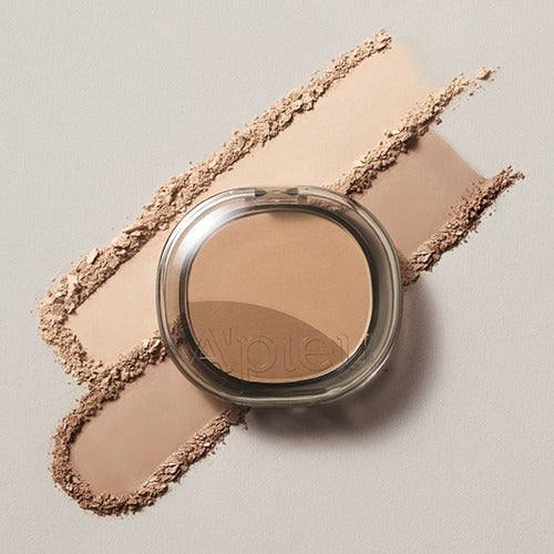 A'PIEU Juicy Pang Layering Shading compact with swatches on a beige background