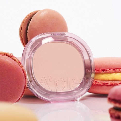 A'PIEU Juicy Pang Pastel Blusher with pink macaroons in the background