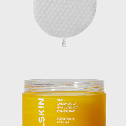 APRILSKIN Calendula Hyaluronic Toner Pad in open container with visible pad above, showcasing hydrating formula.