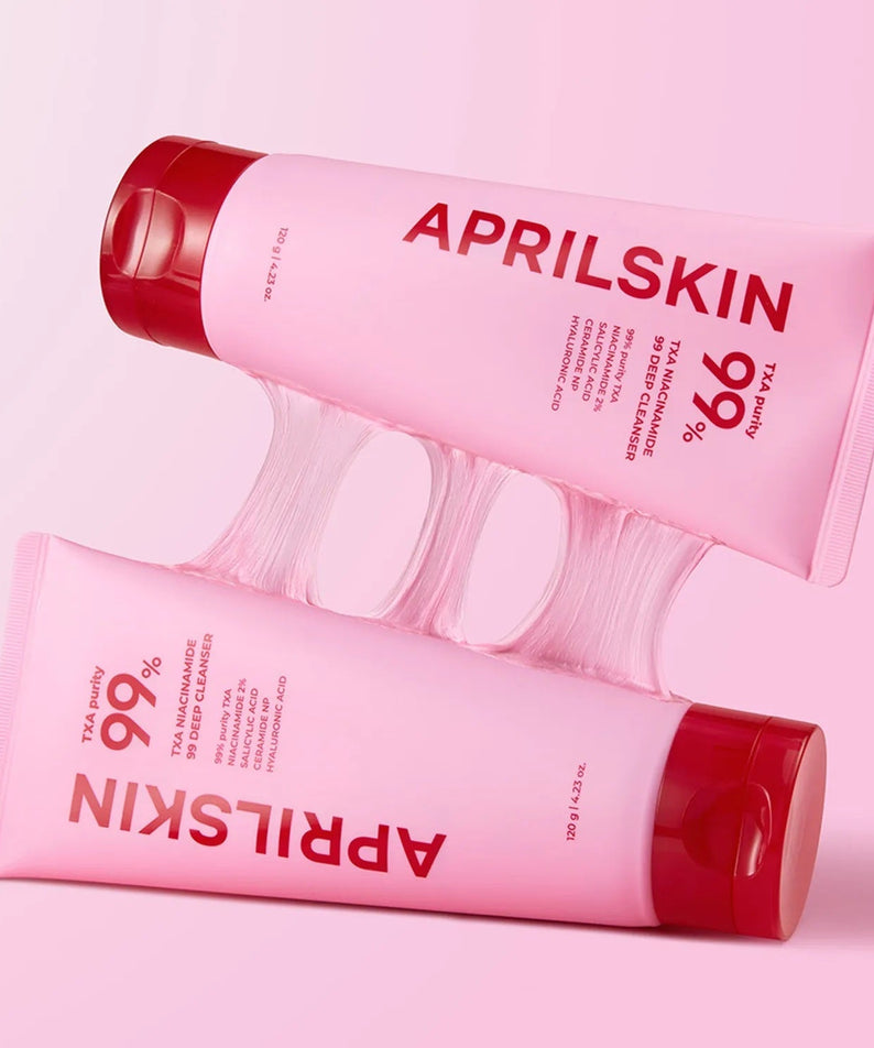 APRILSKIN TXA Niacinamide 99 Deep Cleanser 120g in pink packaging with twin tubes
