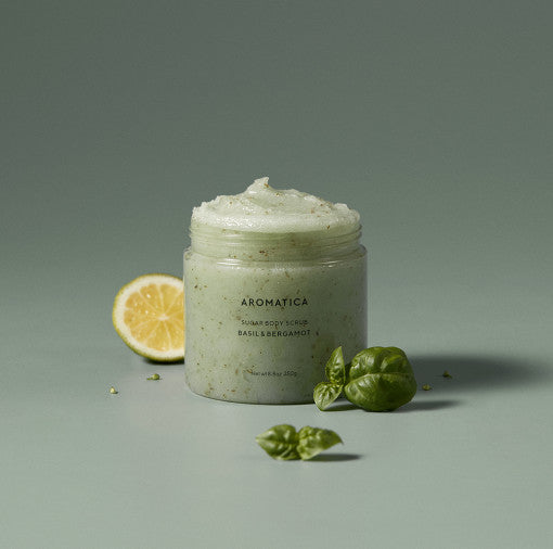 AROMATICA Basil & Bergamot Sugar Body Scrub 250g available on Koolseoul.com, your Korean Eshop from Seoul !