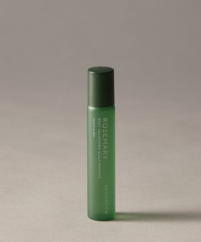 AROMATICA Rosemary Root Volumizing Scalp Ampoule 20ML in green bottle for hair volume enhancement.