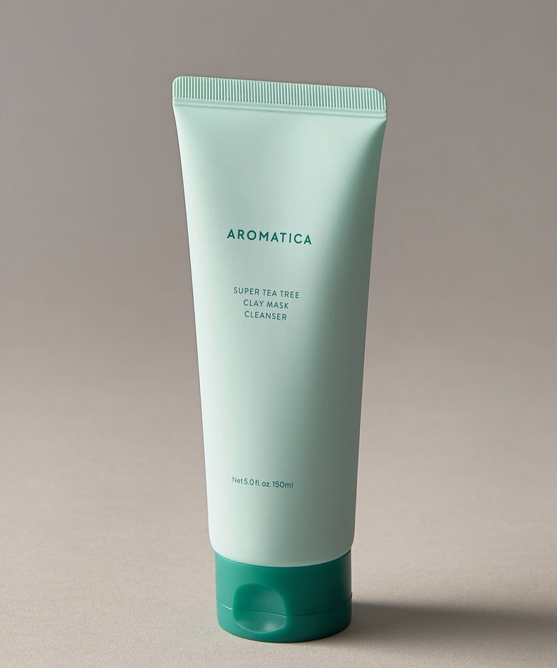 AROMATICA Super Tea Tree Clay Mask Cleanser 150ML tube on a neutral background