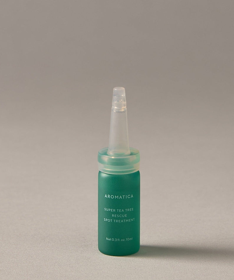 AROMATICA Super Tea Tree Rescue Spot Treatment 10ML bottle on a neutral background