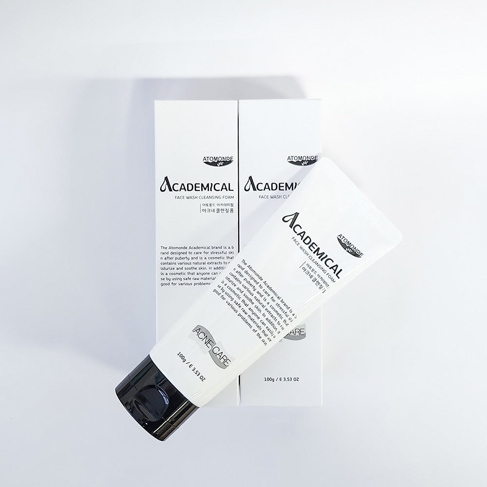ATOMANDE Academic Face Wash Cleansing Foam 100g with packaging displayed on a white background.