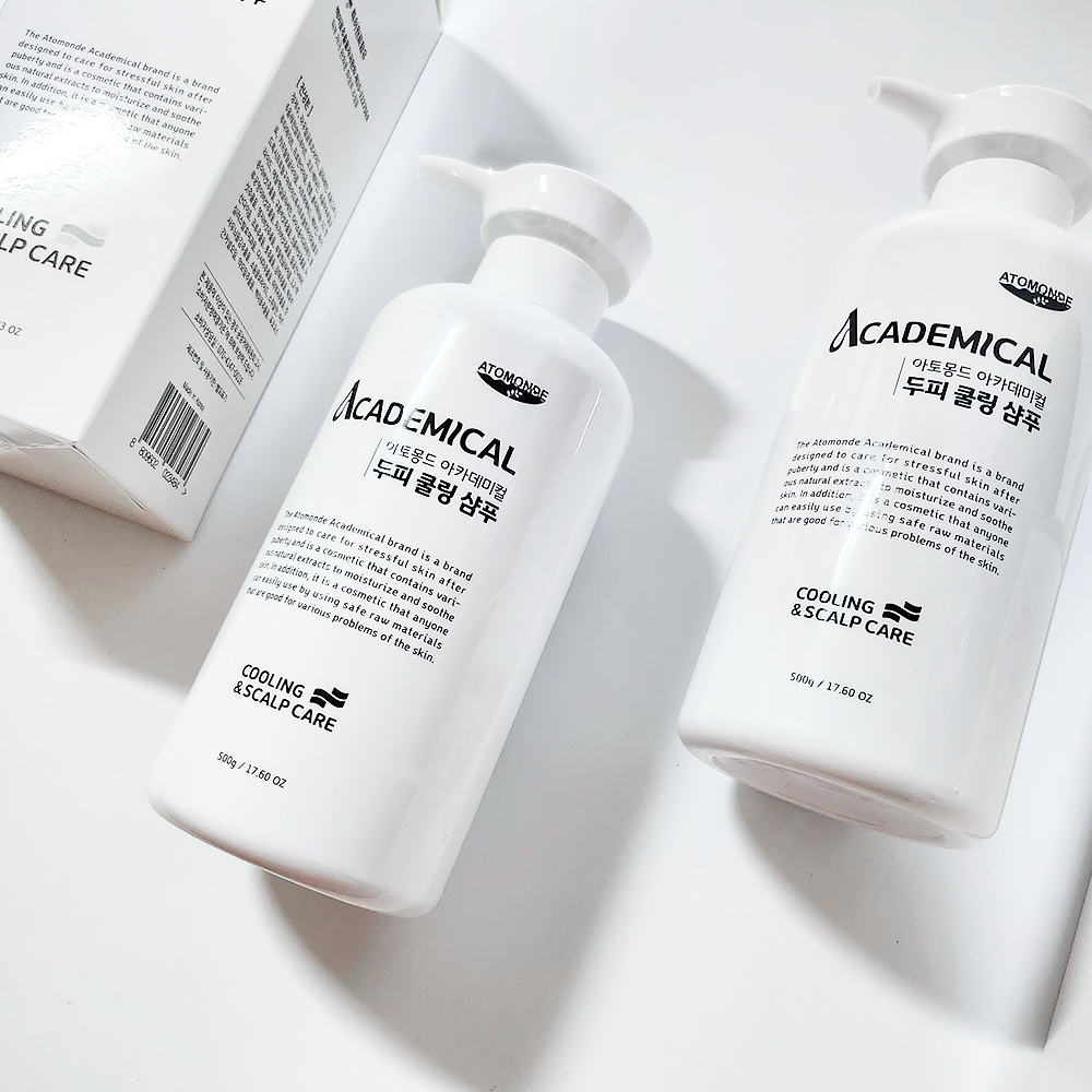 ATOMANDE Academic Scalp Cooling Shampoo 500ml bottle showing packaging and product label.