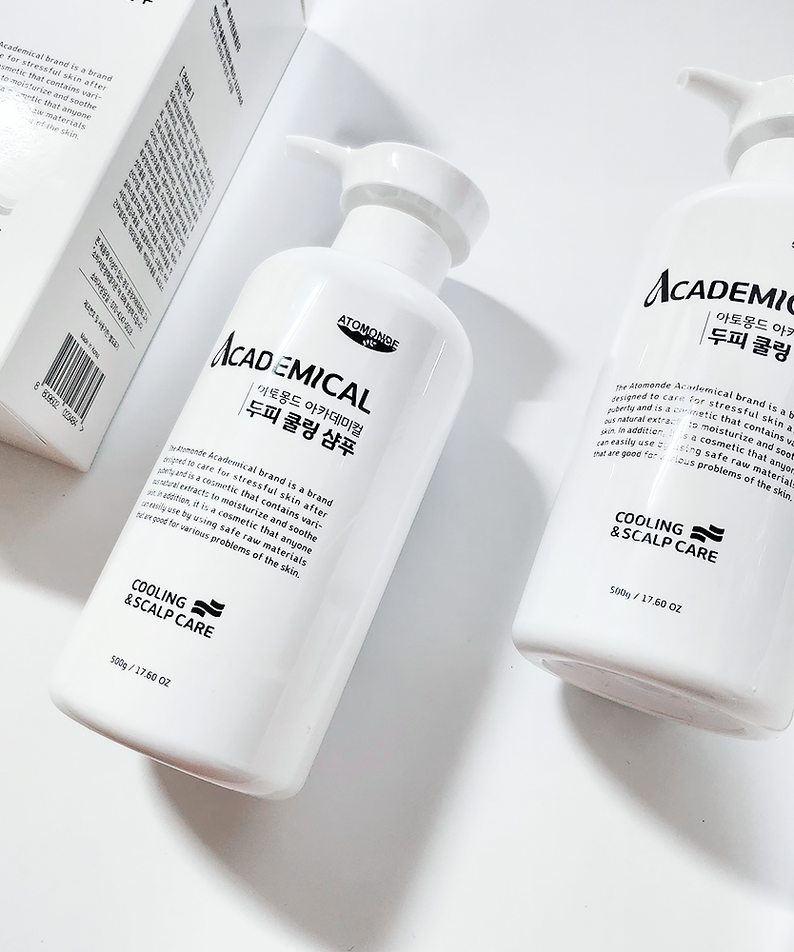 ATOMANDE Academic Scalp Cooling Shampoo 500ml bottle showing packaging and product label.