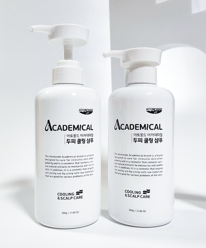 ATOMANDE Academic Scalp Cooling Shampoo 500ml bottles for cooling and scalp care.
