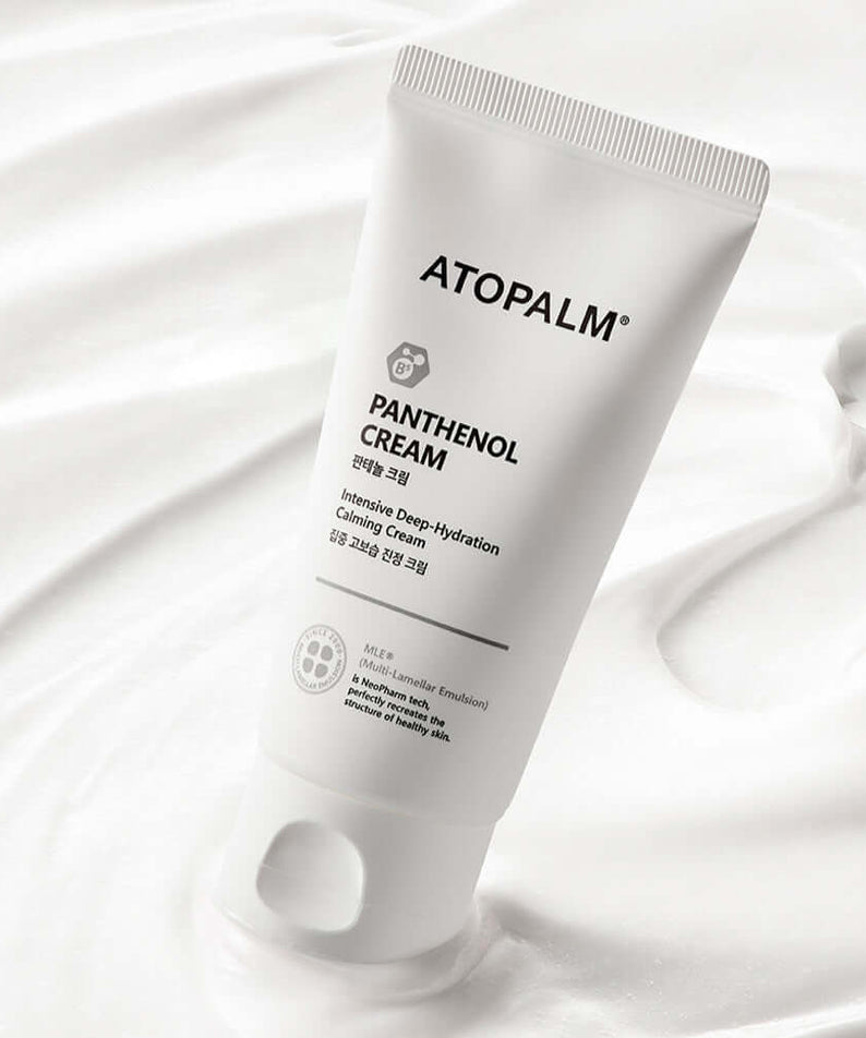 ATOPALM Panthenol Cream 80ml tube on white background showing packaging and branding.