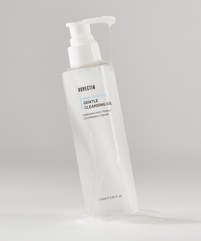 ROVECTIN Aqua Gentle Cleansing Gel 175ml in a clear pump bottle, ideal for sensitive skin cleansing.