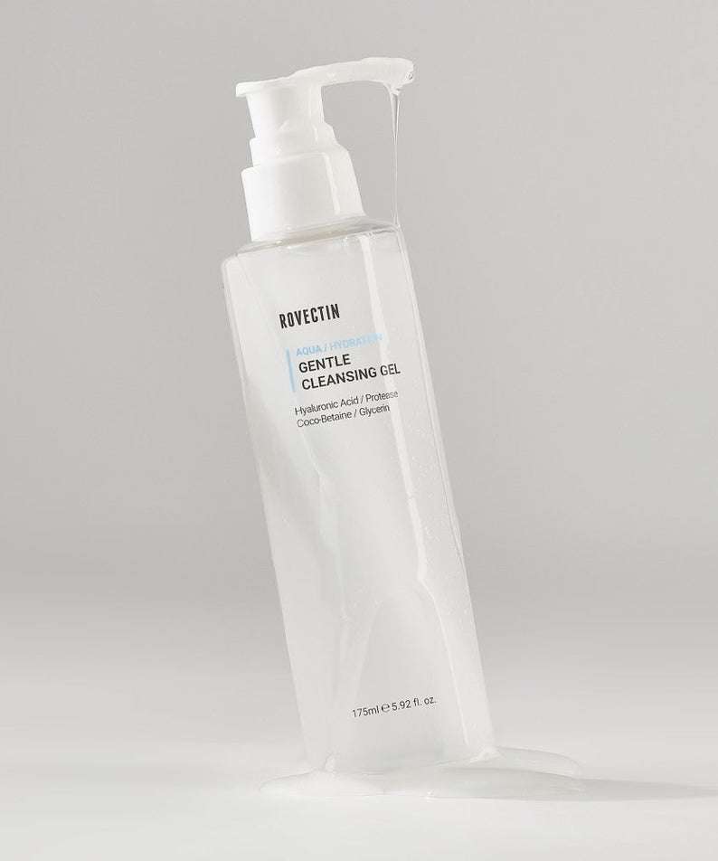 ROVECTIN Aqua Gentle Cleansing Gel 175ml in a clear pump bottle, ideal for sensitive skin cleansing.