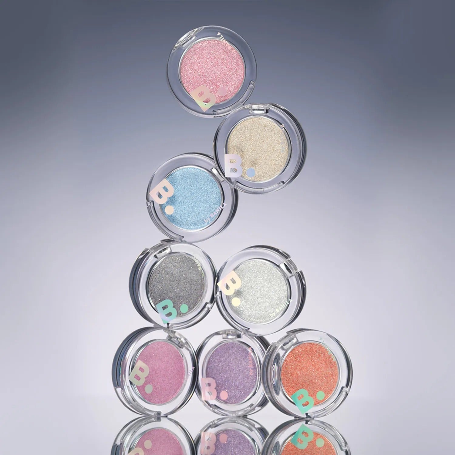 BANILACO Hyper Holobeam Eye Glitter collection showcasing multiple colorful shades in round containers.